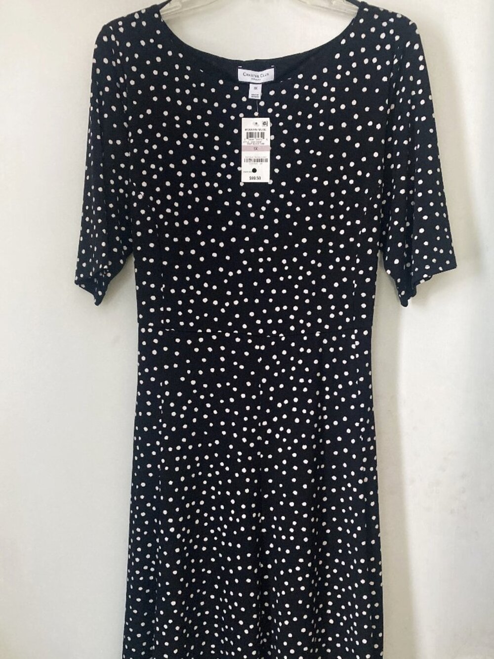 New Charter Club Dress Women 1X Polka Dot Black and White Dress